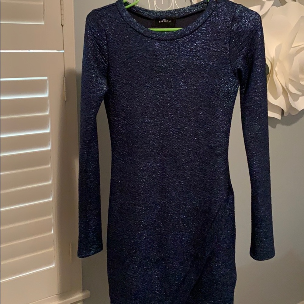 Long sleeve, shimmery/sparkly deep navy/blue